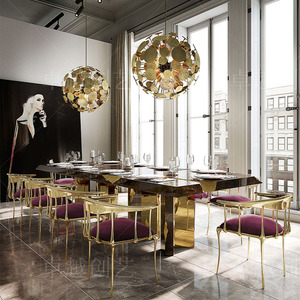 Mesa de Comedor Rectangular de Nogal Negro con Estructura de Acero Inoxidable Dorado Pulido para <span class=keywords><strong>Restaurante</strong></span> de Villa, Muebles de Comedor de Alta Gama - Product Image 3