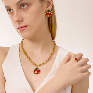 Conjunto de Joyería de Mariquita de Acero Inoxidable para Mujer, Regalo de Moda, Collar y Pendientes - Product Image 2