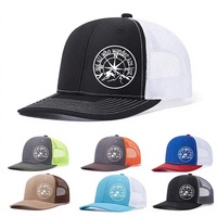 Gorra Trucker de 6 Paneles con Logotipo Personalizado, Parche de Cuero Repujado, Sarga Estampada 100% Poliéster, Gorra Deportiva Snapback con Patrón de Lazos para Unisex
