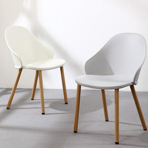 Modern Minimalist <b>Plastic</b> <b>Dining</b> <b>Chair</b> With Wooden Legs <b>White</b> Stable Design For Home Office Use - Product Image 1