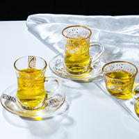 Service à thé turc de luxe pour mariage musulman, tasse en verre avec assiette dorée, tasse à thé turque, style Moyen-Orient, tasse à café en verre