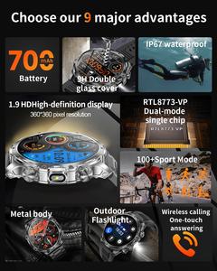 AK75 orologio intelligente 1.85 "schermo rotondo LED torcia frequenza cardiaca ossigeno nel sangue 700mAh grande batteria sport all'aperto <span class=keywords><strong>Smartwatch</strong></span> uomini - Product Image 5