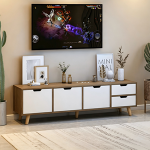Soporte de TV Moderno de Madera con Paneles, Económico, con Estantes Ajustables, Fácil Instalación <span class=keywords><strong>para</strong></span> Sala de Estar o <span class=keywords><strong>Chimenea</strong></span> - Product Image 4