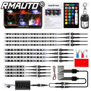 12pcs/set Motorcycle RGB <b>LED</b> <b>Strip</b> Kit <b>Waterproof</b> RF Remote+Voice Control 5050SMD Glow Underglow Ground Effect Atmosphere <b>Light</b> - Product Image 2