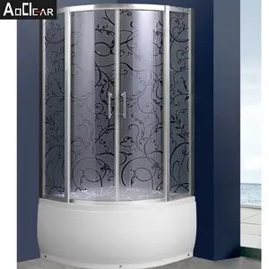 Translucent patterned tempered glass sliding door shower room enclosure for bathroom