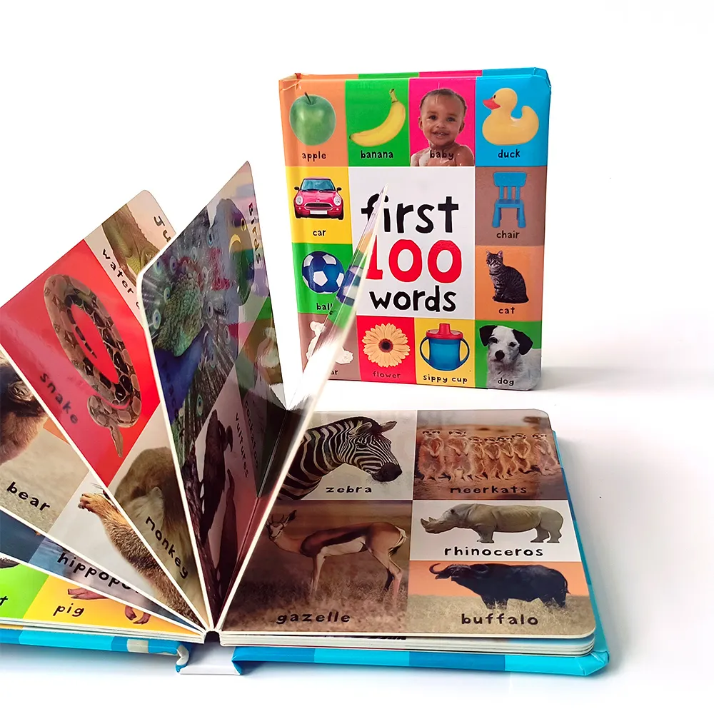 Op Maat Gemaakte Print Babyboek Eerste 100 Dieren Woorden Onderwijs Hard Cover Board Book