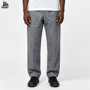 <span class=keywords><strong>Pantaloni</strong></span> di <span class=keywords><strong>lino</strong></span> di cotone spazzolato a righe nere stile affusolato personalizzato per gli uomini - Product Image 3