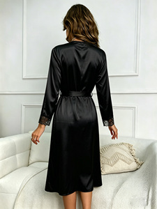 <span class=keywords><strong>Chemise</strong></span> de <span class=keywords><strong>nuit</strong></span> sexy en dentelle à manches longues, nuisette confortable en satin pour <span class=keywords><strong>femme</strong></span> avec cordon de taille - Product Image 6