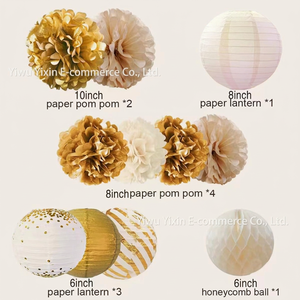Ensemble de décorations suspendues florales en papier en forme de boules de nid d'abeille roses pour anniversaire, mariage, décoration de fond - Product Image 4
