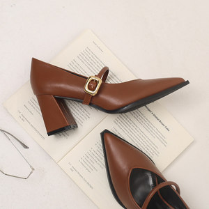 <span class=keywords><strong>Scarpe</strong></span> da <span class=keywords><strong>Donna</strong></span> <span class=keywords><strong>con</strong></span> <span class=keywords><strong>Tacco</strong></span> Alto Raffinate, Primavera 2025, Nuove Mary Jane Slip-On in Pelle di Vacchetta Coreana a Due Strati, Marrone <span class=keywords><strong>con</strong></span> Punta - Product Image 4