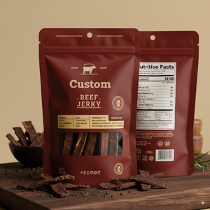 Bolsa de pie roja negra impresa personalizada 150g 250g 500g <span class=keywords><strong>Doypack</strong></span> Ziplock <span class=keywords><strong>bolsas</strong></span> de plástico con materiales reciclados para carne de cerdo carne seca - Product Image 3