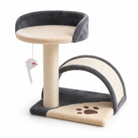 Arbre à chat compact en gros avec poteau à gratter en sisal, planche à gratter incurvée et perchoir rond en peluche pour chats d'intérieur