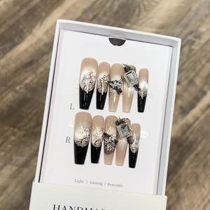 الحجاب الغامض الأسود الفرنسي الزجاج القط العين الفن ملصقا النقي اليدوية الدانتيل فيلم تصميم الأظافر للأصابع - Product Image 3