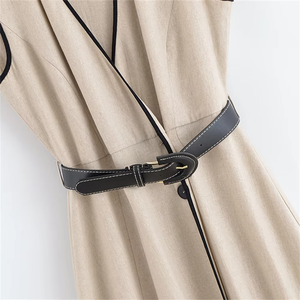 2025 nouveau design élégant décontracté pour femmes avec style européen et américain, ceinture, robe sans manches flûte en lin - Product Image 5