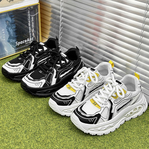 Baskets Chunky Style Tech Noir et Blanc, Respirantes en Maille, Semelle Plateforme Épaisse Antidérapante, Chaussures Sportives Décontractées - Product Image 6