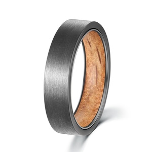 POYA Gunmetal placcato tungsteno anelli intarsio botte di whisky rovere uomo 5.5mm 7mm legno Vintage fede nuziale - Product Image 1