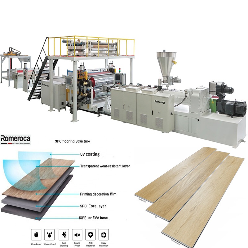 Romeroca Spc che fa macchina Pvc SPC linea di estrusione di pavimenti piastrelle linea di produzione di pavimenti in plastica prezzo piastrelle per pavimenti che fanno macchina