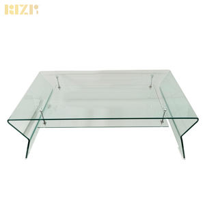 Mesa de centro para sala de estar, mueble moderno de cristal curvado transparente con estante inferior para Hotel, hogar, oficina, banquete, mesa de centro al aire libre - Product Image 2