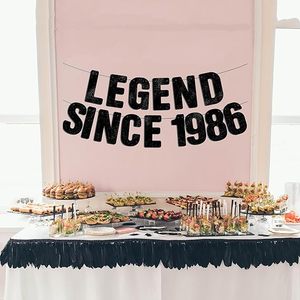 Bandera Negra con Purpurina Legend Since 1986, Decoraciones de <span class=keywords><strong>Feliz</strong></span> Cumpleaños Número 40 para Hombres y Mujeres, Decoración para Fiesta de Aniversario de 40 Años - Product Image 1