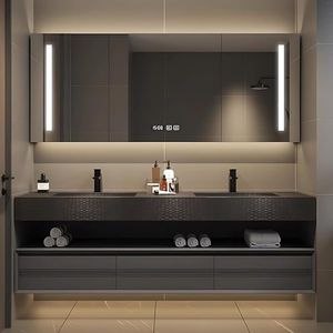 Nuevo diseño personalizado, espejo de iluminación, tocador de baño, gabinete de madera, juego de tocador de baño con lavabos, lavabo - Product Image 1