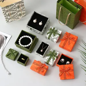 Fiançailles mariage boîte à bijoux papier d'emballage vert <span class=keywords><strong>orange</strong></span> boîte-cadeau personnalisée bijoux collier boucles d'oreilles boîtes - Product Image 1