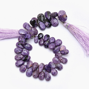 Cuentas de Charoita AAA+ de 6x10mm-9x14mm, Facetadas, en Forma de Pera, Cuentas Sueltas de Piedras Preciosas Semipreciosas de Charoita Natural de Color Morado para Joyería - Product Image 5