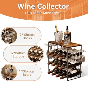 Estante para vinos <span class=keywords><strong>de</strong></span> metal negro <span class=keywords><strong>de</strong></span> 3 niveles para 12 botellas, con ganchos, moderno, pequeño, <span class=keywords><strong>de</strong></span> sobremesa, para gabinete o despensa. - Product Image 2