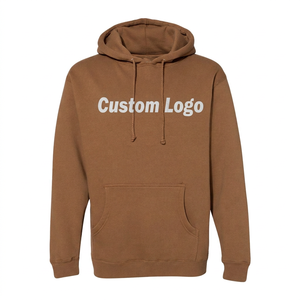 Sweat-shirt à capuche pour homme avec logo personnalisé, en coton molletonné brun, coupe classique, poche avant, imprimé, vêtement décontracté pour l'automne - Product Image 1