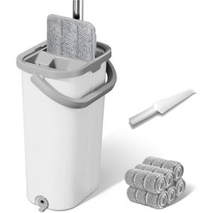 Serpillère plate pour le nettoyage domestique, outils de nettoyage, serpillère à poussière en microfibre avec seau - Product Image 1