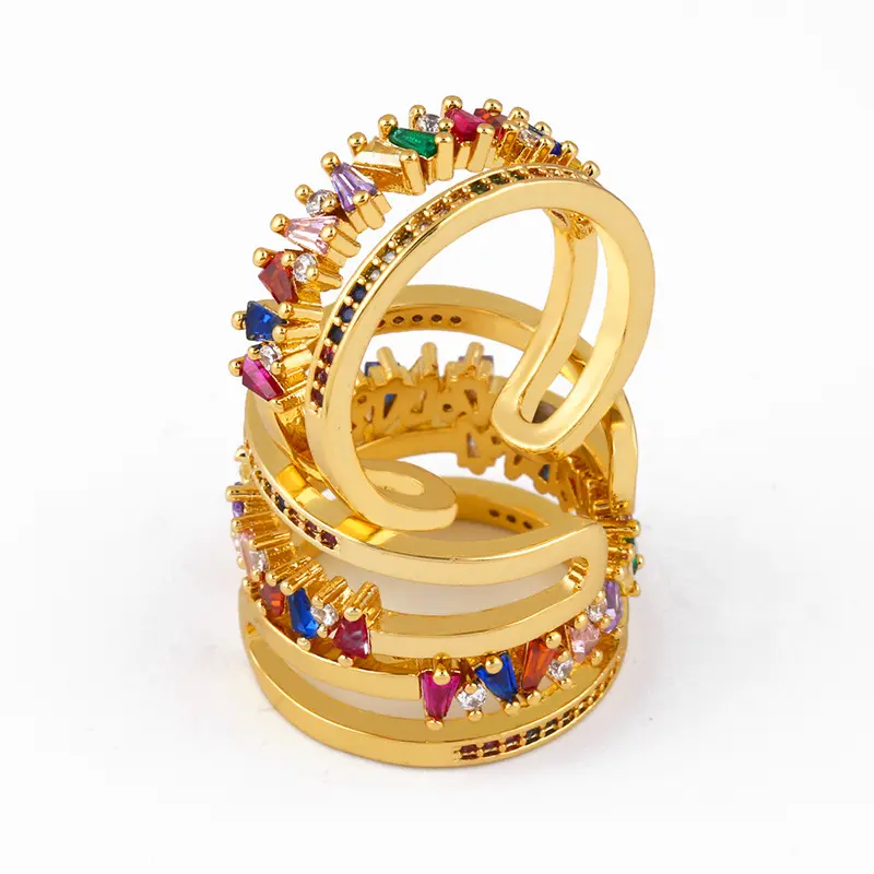 Cincin Berlian Berkilau Zirkon Pelangi 7 Chark Warna-warni Cincin Pasangan Batu Permata Ayam Pernikahan Cincin Berlian untuk Perhiasan Wanita