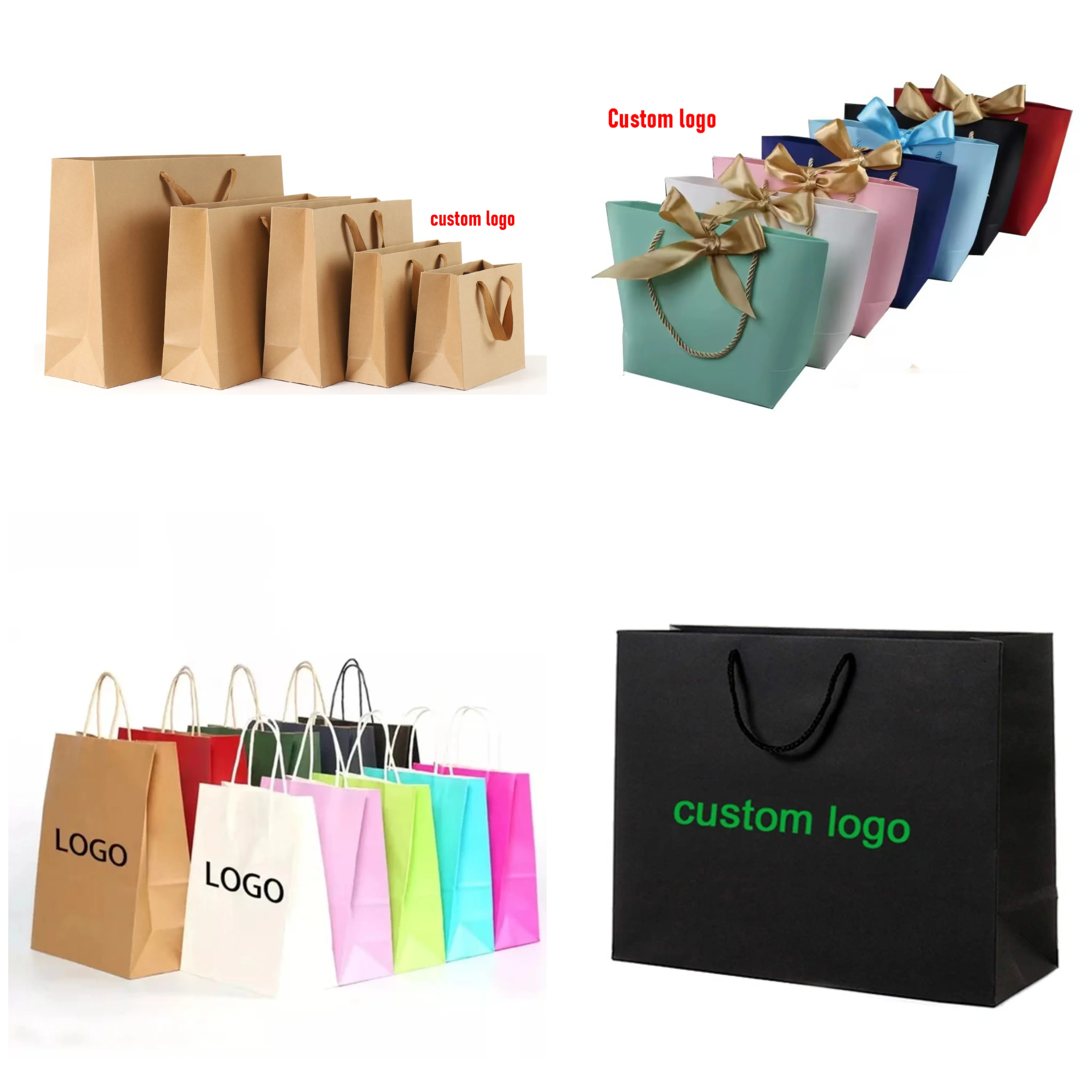 Tas kado kertas putih coklat kustom Logo tas kado coklat harga pabrik langsung dibuat di Tiongkok dengan sertifikat harga murah...