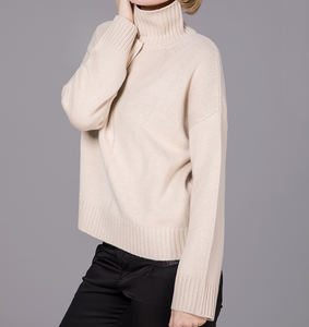 Pulls en cachemire pur tricotés à la machine pour femmes, col roulé classique, épaisseur standard 5gg, pour l'hiver, décontractés, vente en gros - Product Image 2