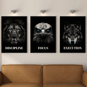 HAOWAI OEMODM Juego de 3 Láminas Decorativas en Lienzo con Diseños de Animales Motivacionales: León, Águila, <span class=keywords><strong>Lobo</strong></span> - Decoración en Blanco y Negro - Product Image 1