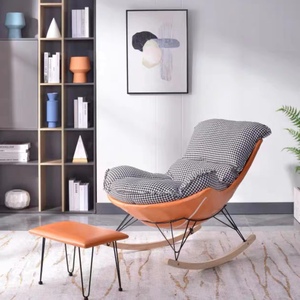 Bon <span class=keywords><strong>prix</strong></span> du nouveau produit 2024 laine <span class=keywords><strong>d</strong></span>'<span class=keywords><strong>agneau</strong></span> avec cadre en bois pieds en métal chaise berçante en cuir pour chambre à coucher - Product Image 6