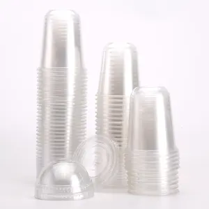 Newly U-shape 6oz/9oz/10oz/12oz/14oz/16oz 500ml Smoothie Bubble Tea Boba Beverage Coffee Cups Clear PET Cup Dome Flat Seal Lid