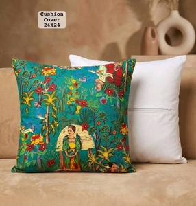 Frida Kahlo Print Cushion <b>Cover</b> 24x24 Square Bohemian Decorative Pillowcase Polyester Cotton Zipper Closure Home <b>Sofa</b> Decor - Product Image 2