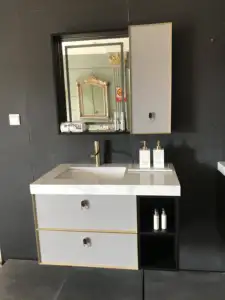 Bagno grigio vanità sospeso galleggiante lavandino del bagno all'ingrosso cornice dorata vanità bagno stili minimalisti moderno Null