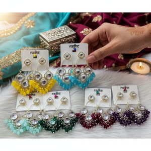 Pendientes colgantes de cuentas y piedra Kundan Rosa chapados en oro Joyería fina 11103268PK - Product Image 3