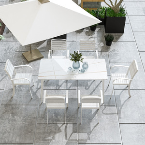 Tavolo e Sedie da Esterno in Lastra di Roccia Semplice per Giardino, Balcone, Terrazza, Sala Riunioni, Villa, Cortile - Arredamento da Esterno - Product Image 4