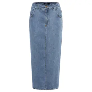 Wholesale A-line Women Long Straight Blue Washed Denim Skirt Lady Jean Skirt