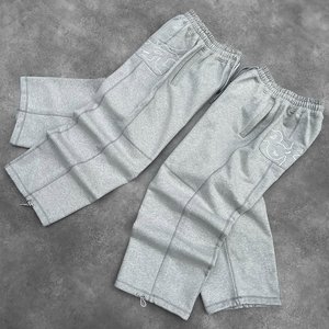 Pantaloni da <span class=keywords><strong>uomo</strong></span> con logo personalizzato all'ingrosso pantaloni della tuta ricamati a gamba larga 100% <span class=keywords><strong>cotone</strong></span> francese Terry <span class=keywords><strong>Jogger</strong></span> da <span class=keywords><strong>uomo</strong></span> - Product Image 2