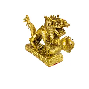 Chinese Traditionele Gelukkig Handwerk Dragon Producten Ornamenten Fengshui Standbeeld Messing Gouden Draak Ornamenten Met Hoge
