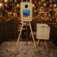 Tripod Kayu Layar Sentuh 18,5 inci Dua Sisi untuk Photo Booth, Mesin Vending DSLR Kayu dengan Panduan Suara untuk Pernikahan