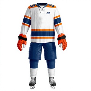 Uniforme de Hockey sobre Hielo LONG MISSION INDUSTRY para Hombre, Blanco, Azul y Naranja, Impresión por Sublimación, Transpirable, 100% Poliéster, Ropa Deportiva para Adultos - Product Image 2