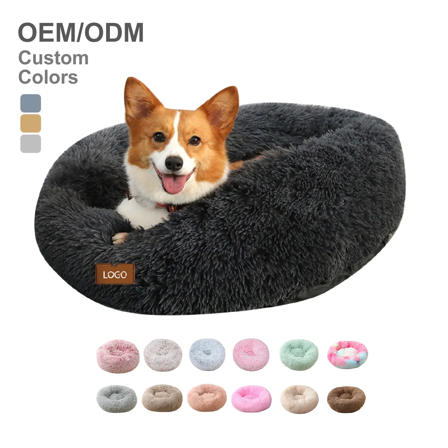 Wholesale Luxury Fleece Washable Soft Comfortable Soaked Plush Round Dog Bed Pet Cushion Cat Bed