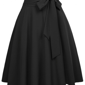 Jupe plissée longue à la cheville, froncée et fluide, taille haute, coupe trapèze, avec poches, style skater évasée en tricot pour femme – Vente en gros personnalisée - Product Image 2