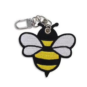 Gantungan kunci kain bordir kustom Logo hewan berbentuk spesial gantungan kunci bordir lebah hadiah promosi