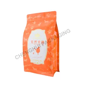 1Kg 80Microns Orange OPP/PA/CPP Matte Varnish High Barrier Waterproof Pet Food Ziplock Flat Bottom Packaging Bags With Zipper