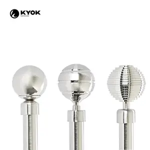 Metal Curtain Rods with Ball Shape Finials Silver Color Curtain Rod Sets Customized Curtain Pipes For Wholesale
