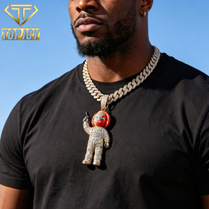 Collana con Ciondolo Bambola Chunky <span class=keywords><strong>Chucky</strong></span> Hip Hop in Ottone Placcato Oro Lucido con Zirconi 5A - Figura Horror - Product Image 1